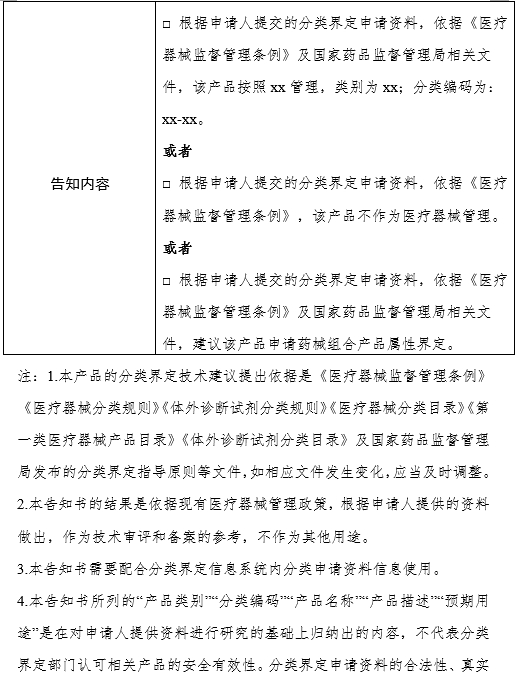 國(guó)家藥品監(jiān)督管理局醫(yī)療器械標(biāo)準(zhǔn)管理中心醫(yī)療器械產(chǎn)品分類界定申請(qǐng)告知書(shū)（格式）（2024年第59號(hào)）(圖2)
